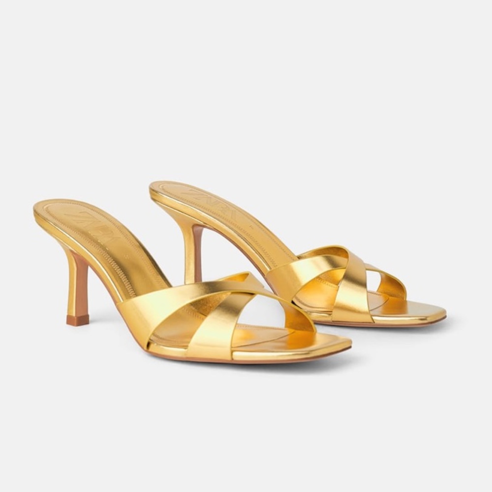 NEW Zara golden sandals mules cross straps 36